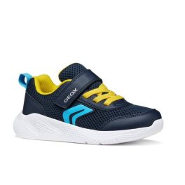 Geox fiú kényelmes, szellőző sportcipő sötétkék és sárga színben